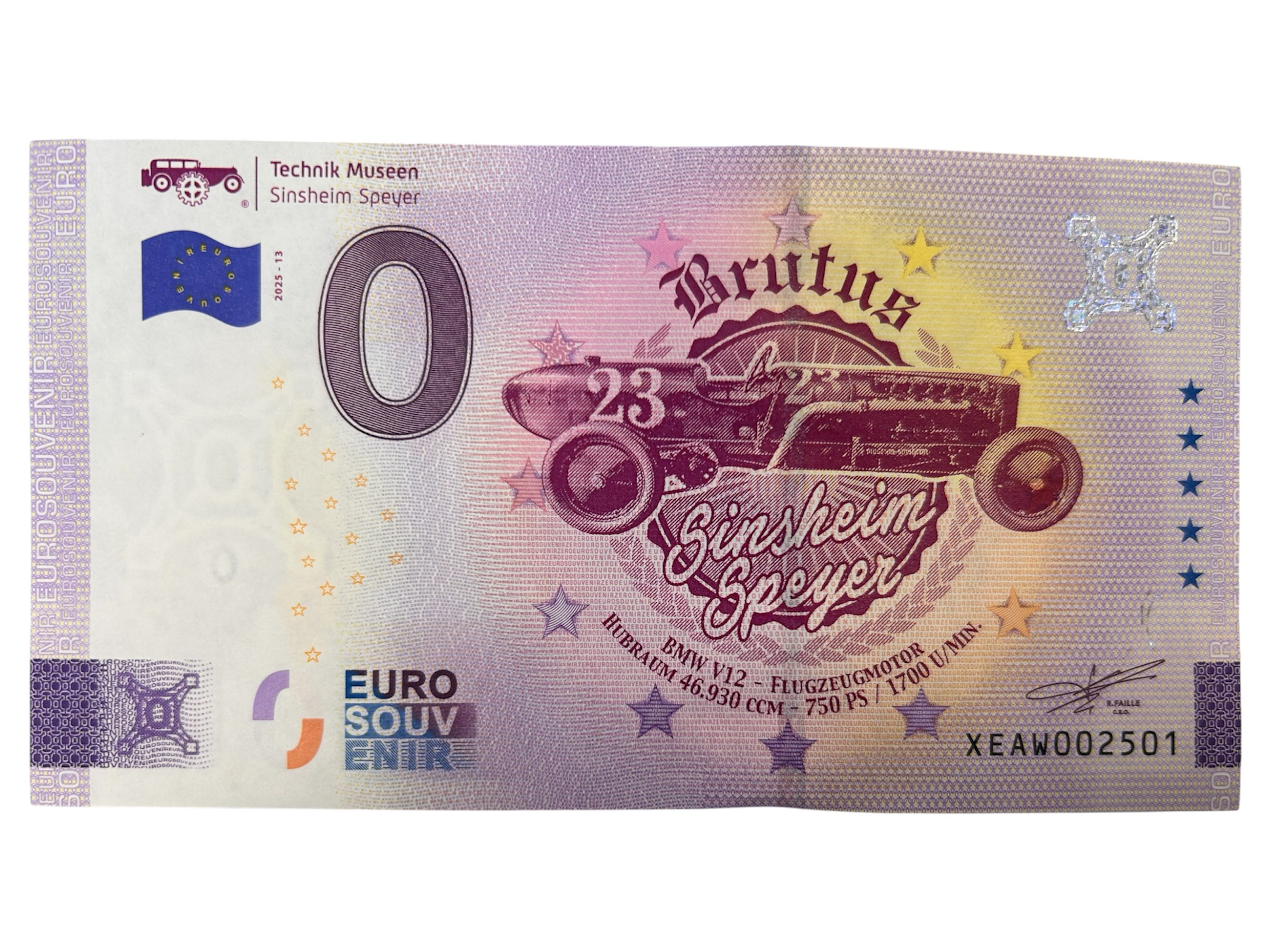 0-Euro Souvenirschein Technik Museum Sinsheim Speyer - BRUTUS